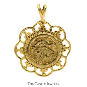 10k Yellow Gold Liberty Replica Coin Pendant with Open Beaded Bezel