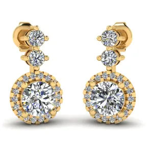 1.10 Carat Round Shape Halo Lab Grown Diamond Drop Earrings E1RBD