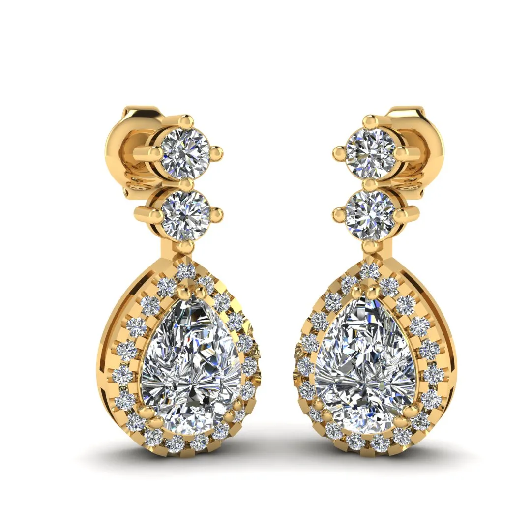 1.30 Carat Pear Shape Halo Lab Grown Diamond Drop Earrings E1PSD