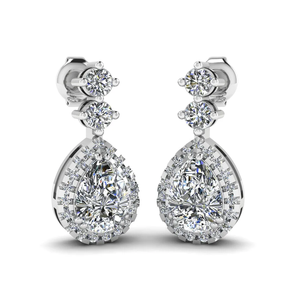 1.30 Carat Pear Shape Halo Lab Grown Diamond Drop Earrings E1PSD