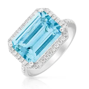 14KT White Gold Aquamarine Diamond Ring