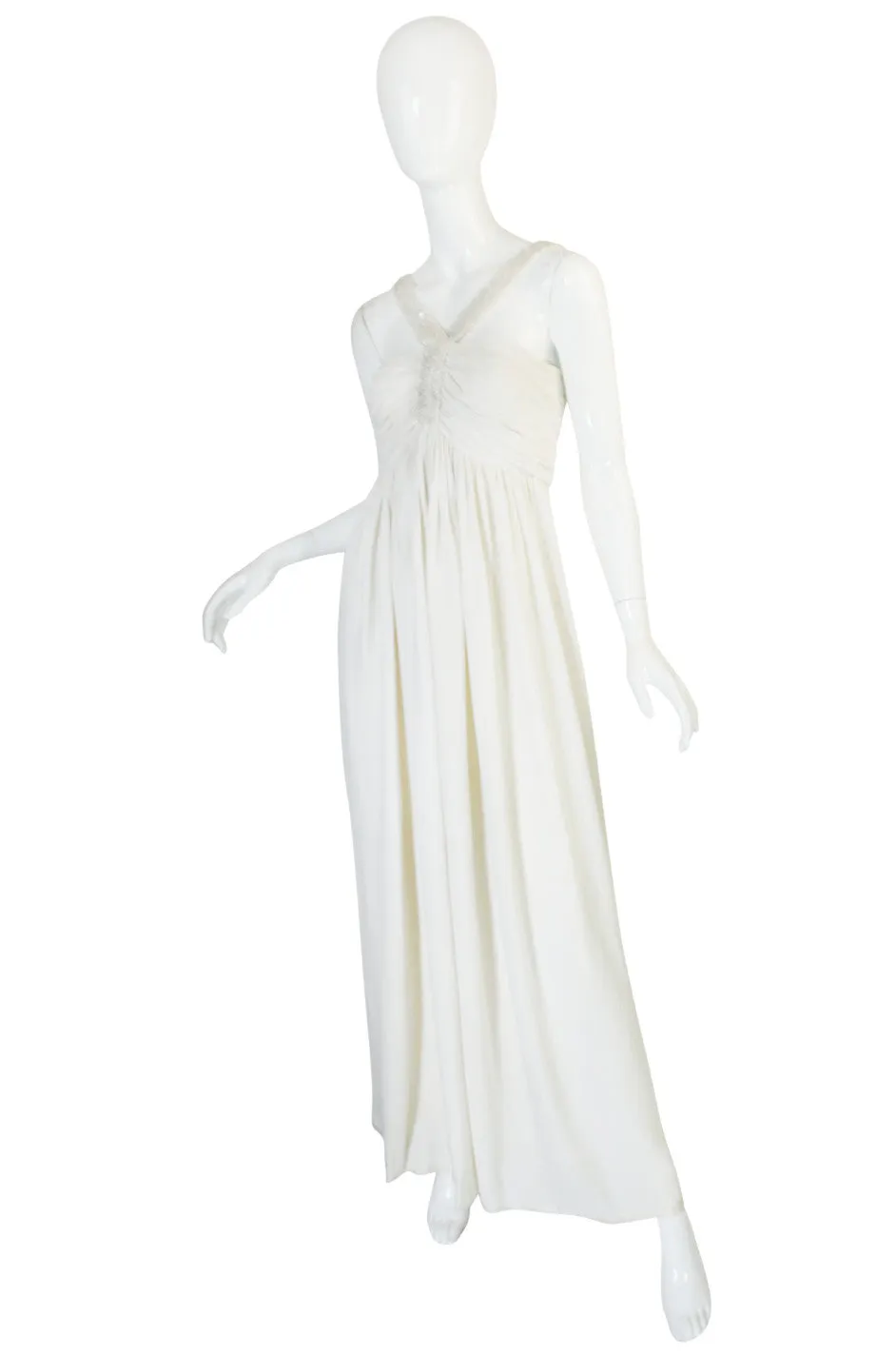 1930s Cream Beaded Silk Crepe Dress