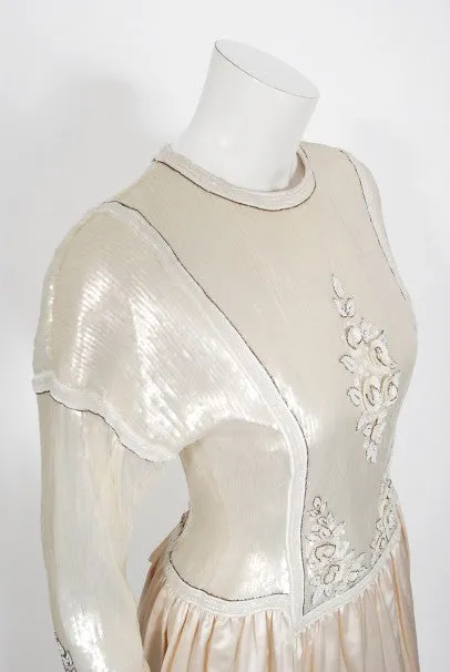 1985 Chanel Haute Couture Lesage Beaded Sequin Ivory Silk Full-Skirt Formal Gown