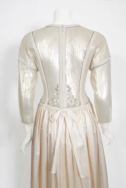 1985 Chanel Haute Couture Lesage Beaded Sequin Ivory Silk Full-Skirt Formal Gown