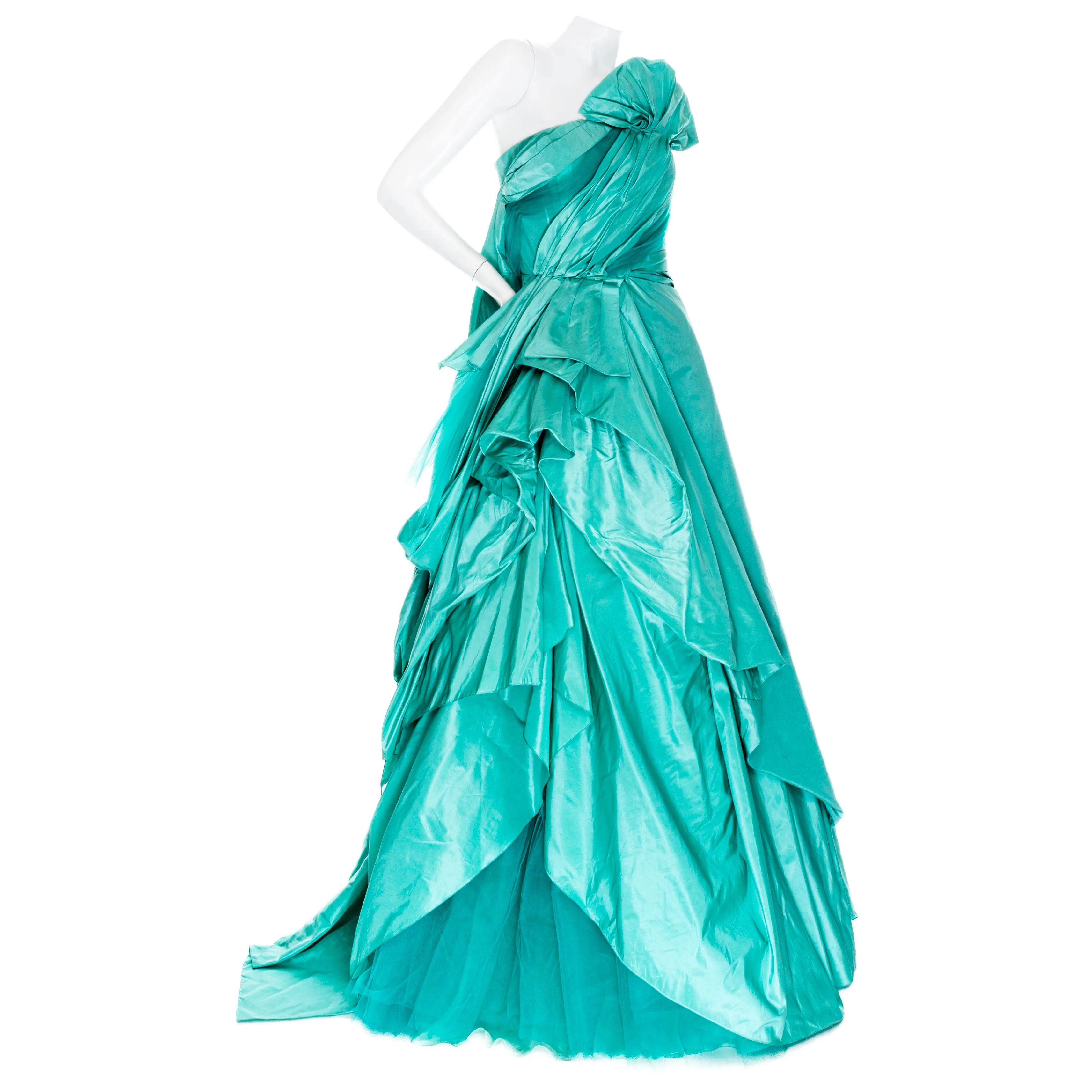 2013 Turquoise Blue Taffeta and Tulle Strapless Gown