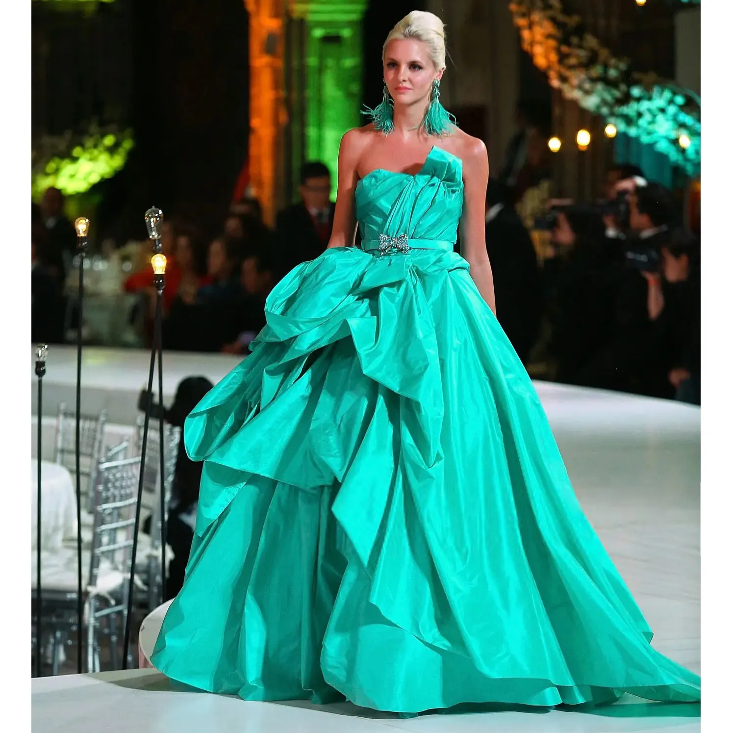 2013 Turquoise Blue Taffeta and Tulle Strapless Gown