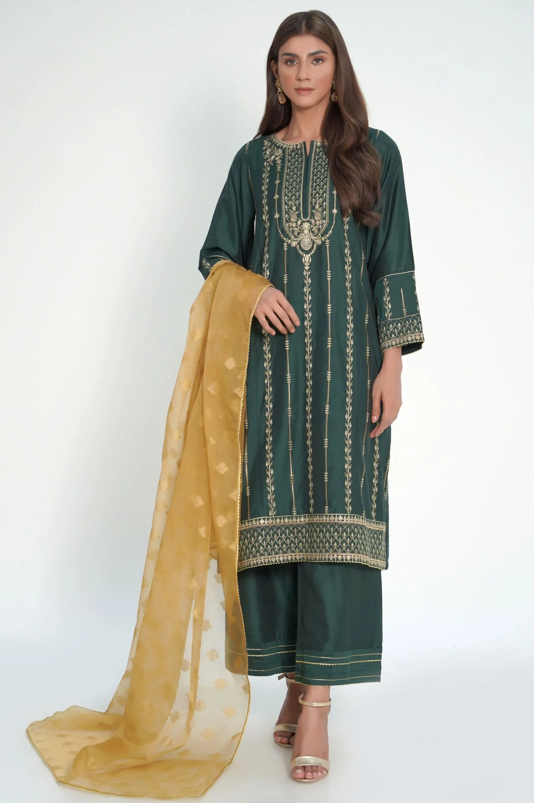 3 Pieces Unstitched Embroidered Cotton Silk Suit