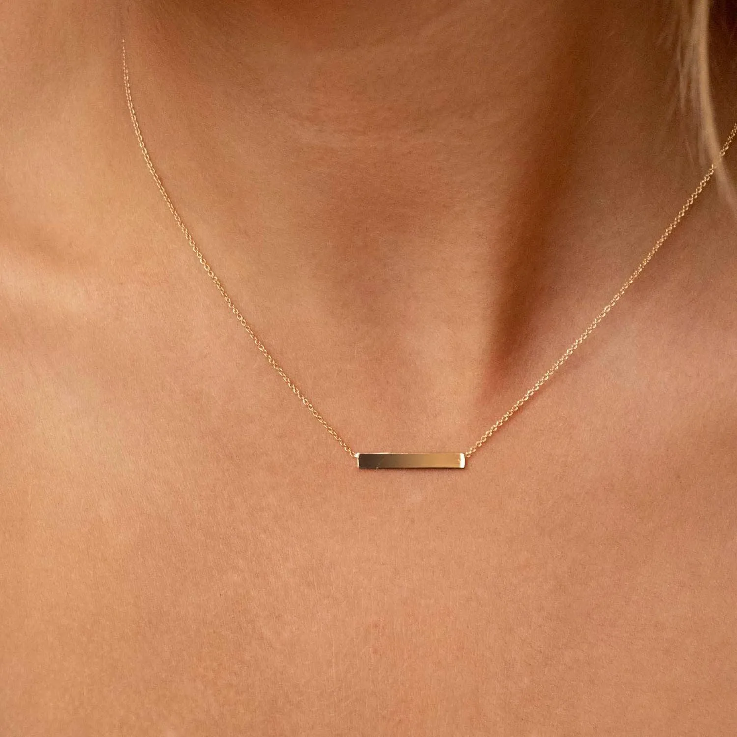 9K Yellow Gold Solid Horizontal Bar Necklace 41 2cm