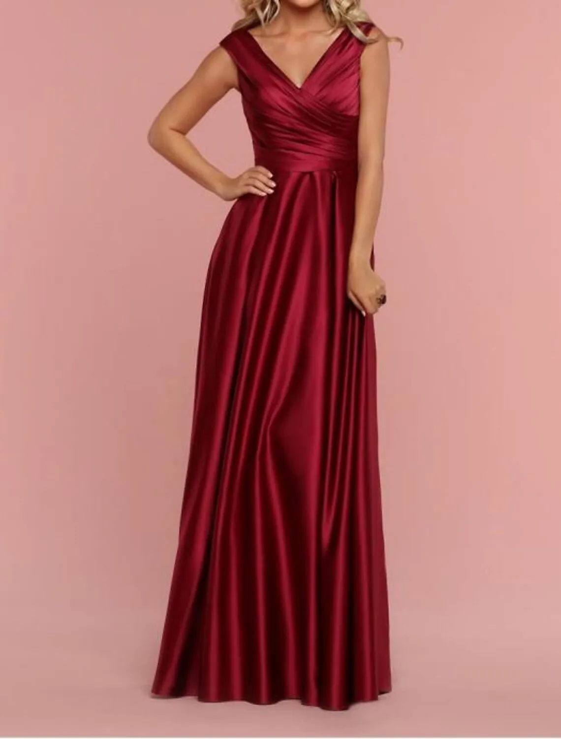 A-Line Bridesmaid Dress Straps / Plunging Neck / V Neck Short Sleeve Plus Size Floor Length Shantung / Jersey with Pleats / Draping / Ruching