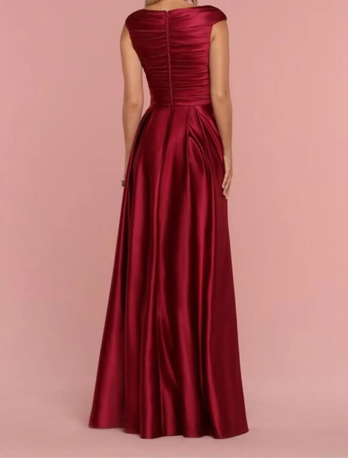 A-Line Bridesmaid Dress Straps / Plunging Neck / V Neck Short Sleeve Plus Size Floor Length Shantung / Jersey with Pleats / Draping / Ruching