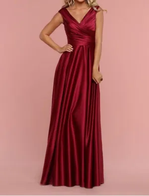 A-Line Bridesmaid Dress Straps / Plunging Neck / V Neck Short Sleeve Plus Size Floor Length Shantung / Jersey with Pleats / Draping / Ruching