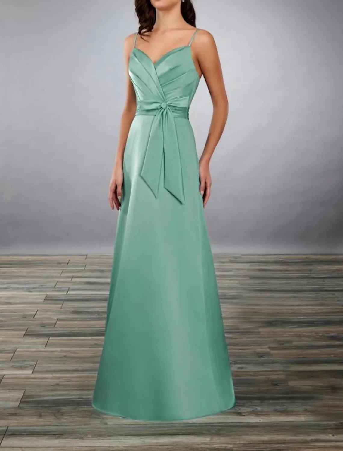 A-Line Bridesmaid Dress Straps / Sweetheart / Spaghetti Strap Sleeveless Open Back Floor Length Nylon / Shantung / Jersey with Bow(s) / Pleats / Draping