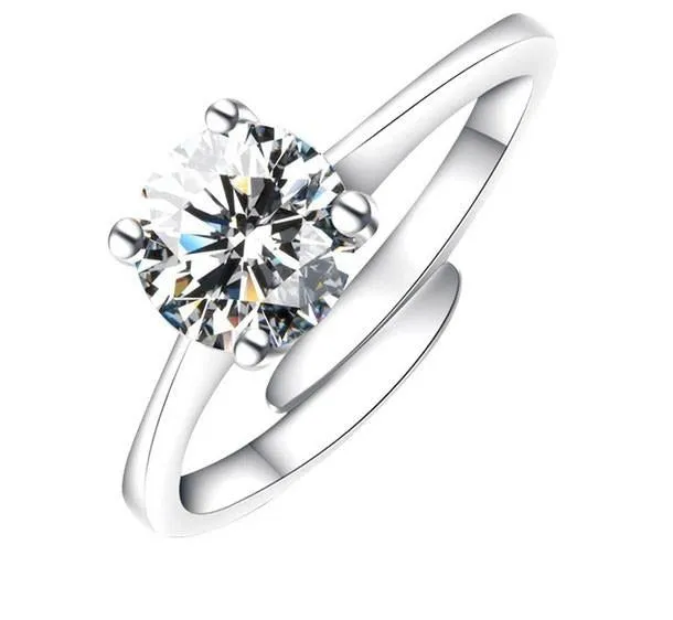 Adjustable Silver Color CZ Crystal Wedding Rings For Women