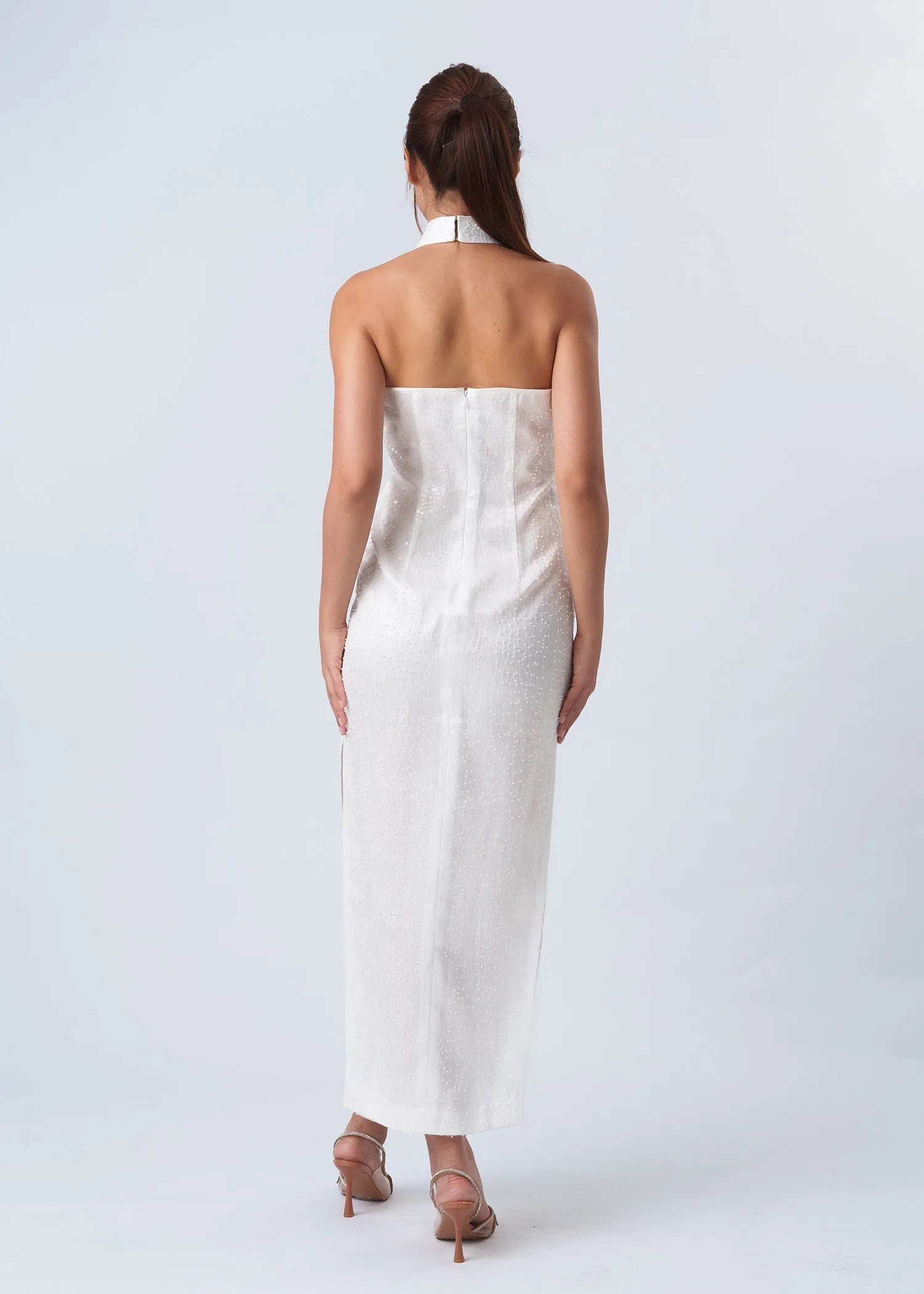 Allium Backless Halter Bridal Qipao (White) - RTW