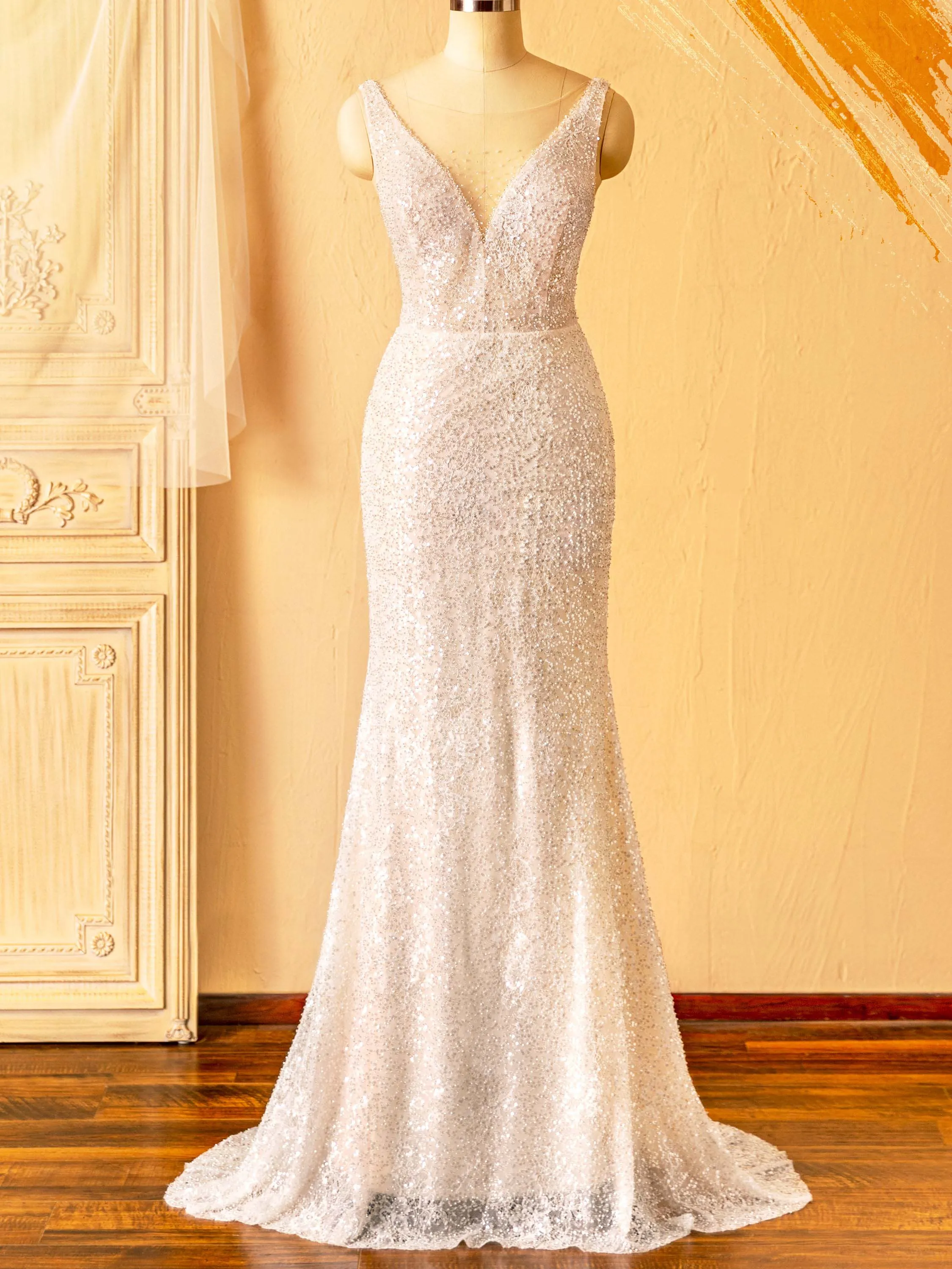 Allover Beading Sequins Mermaid Private Label Sparkly Bridal Gown