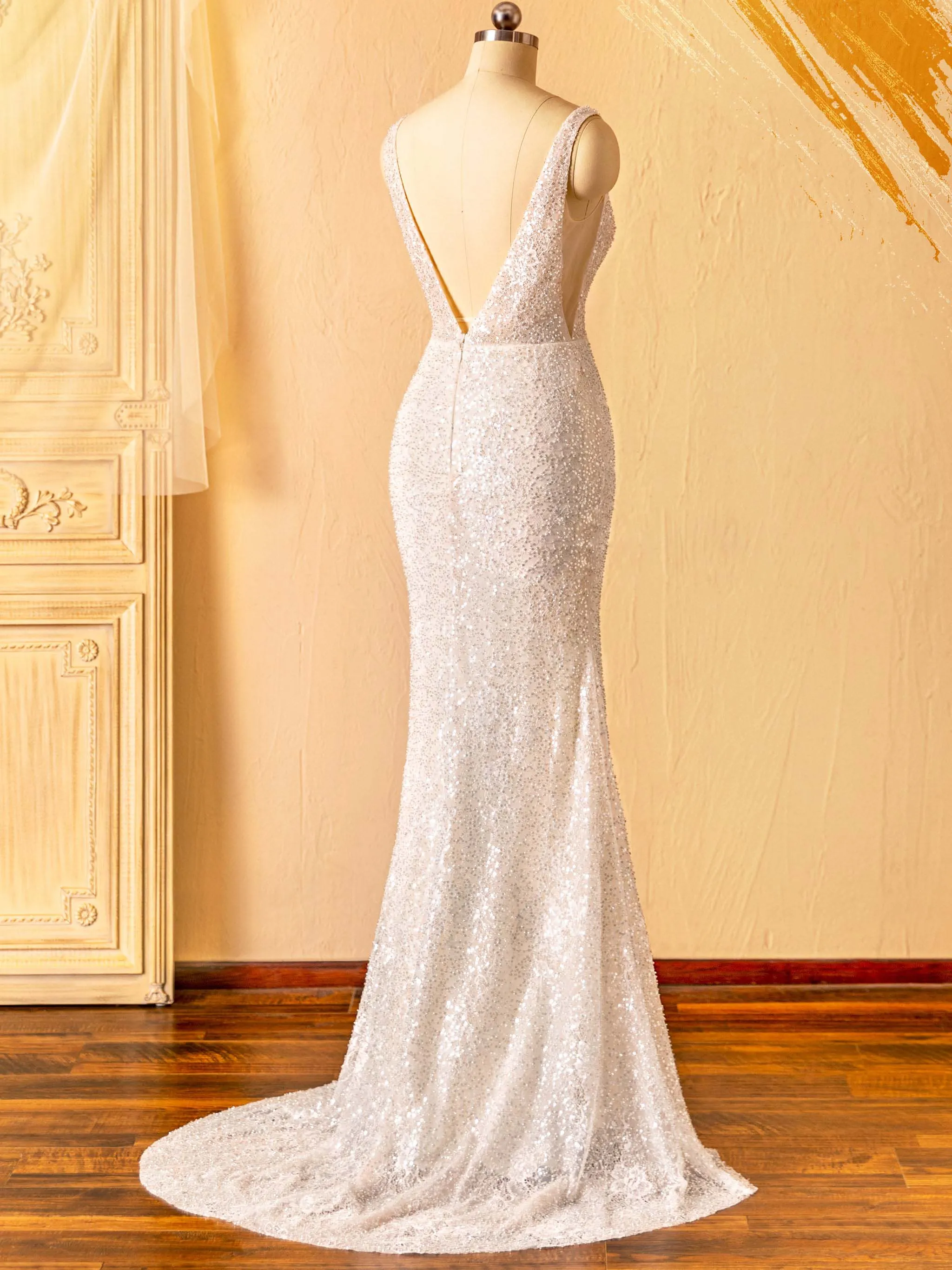 Allover Beading Sequins Mermaid Private Label Sparkly Bridal Gown