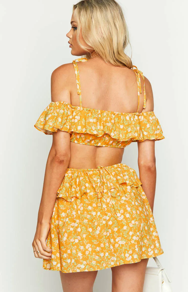 Alyssa Orange Floral Ruffle Mini Dress