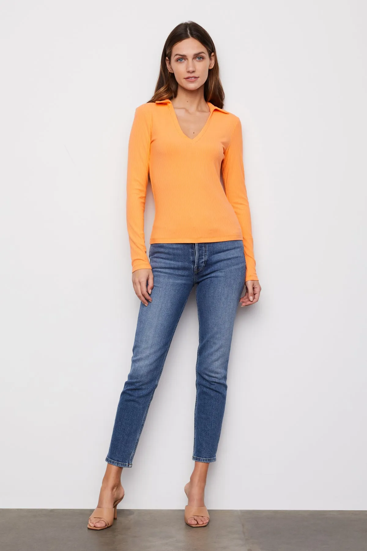 Bailey 44 Echo Long Sleeve V-Neck Top in Cantaloupe