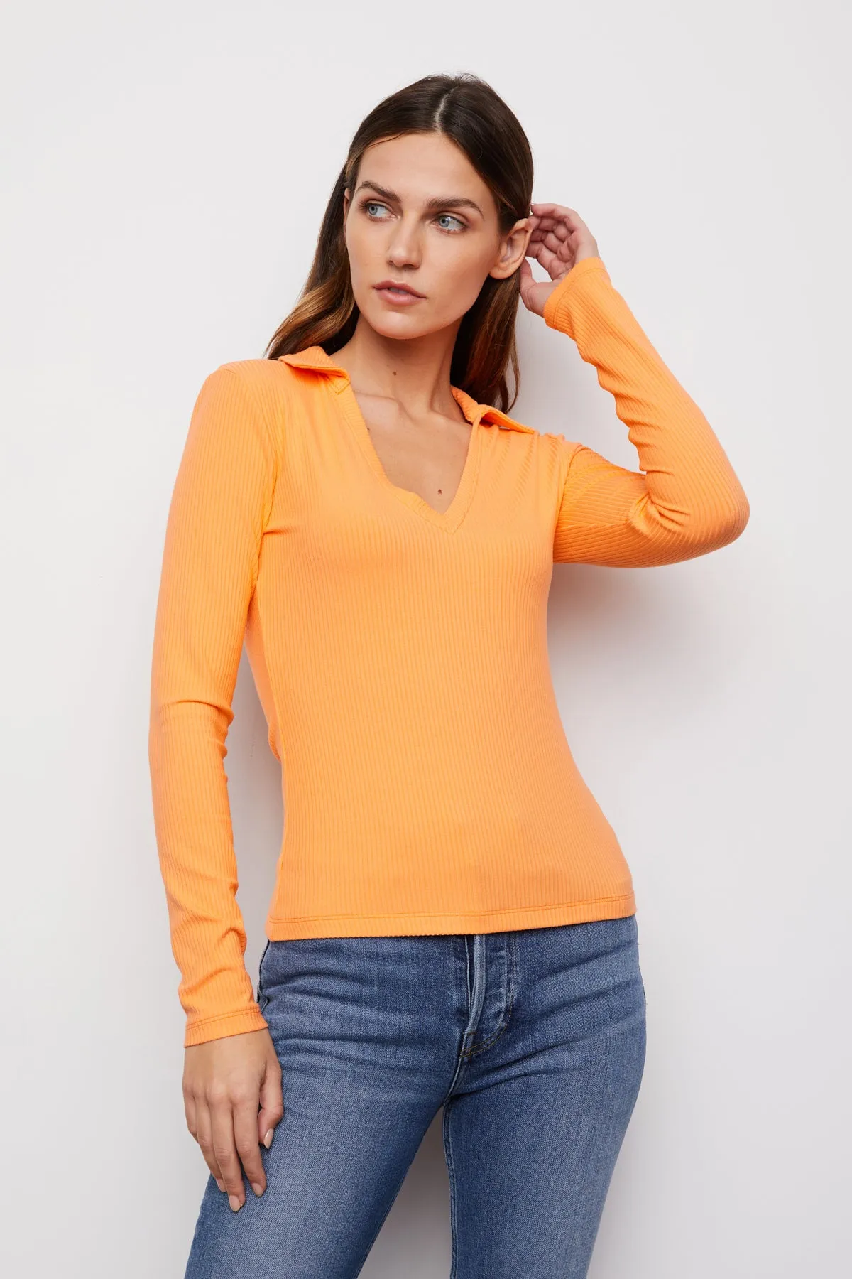 Bailey 44 Echo Long Sleeve V-Neck Top in Cantaloupe