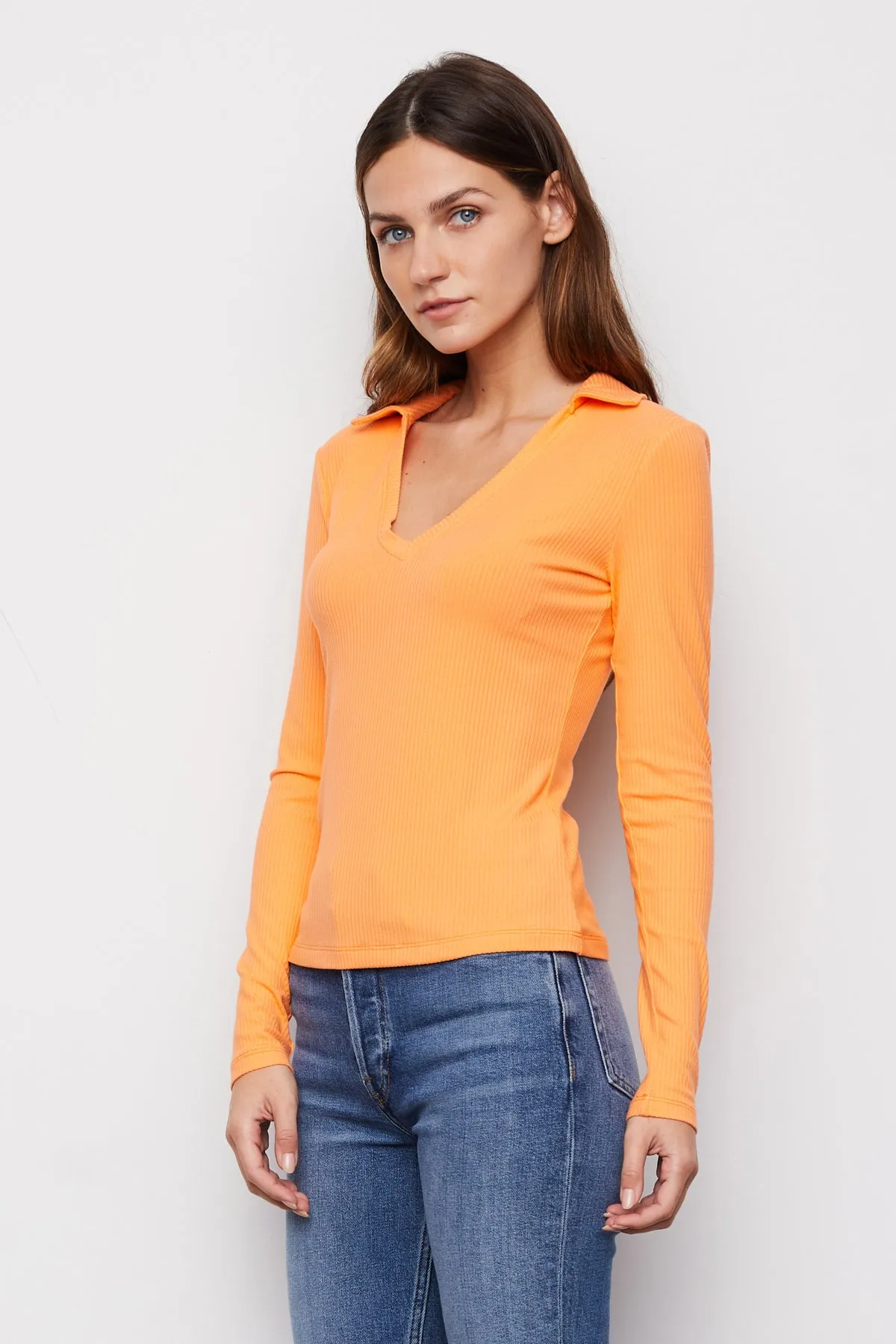 Bailey 44 Echo Long Sleeve V-Neck Top in Cantaloupe