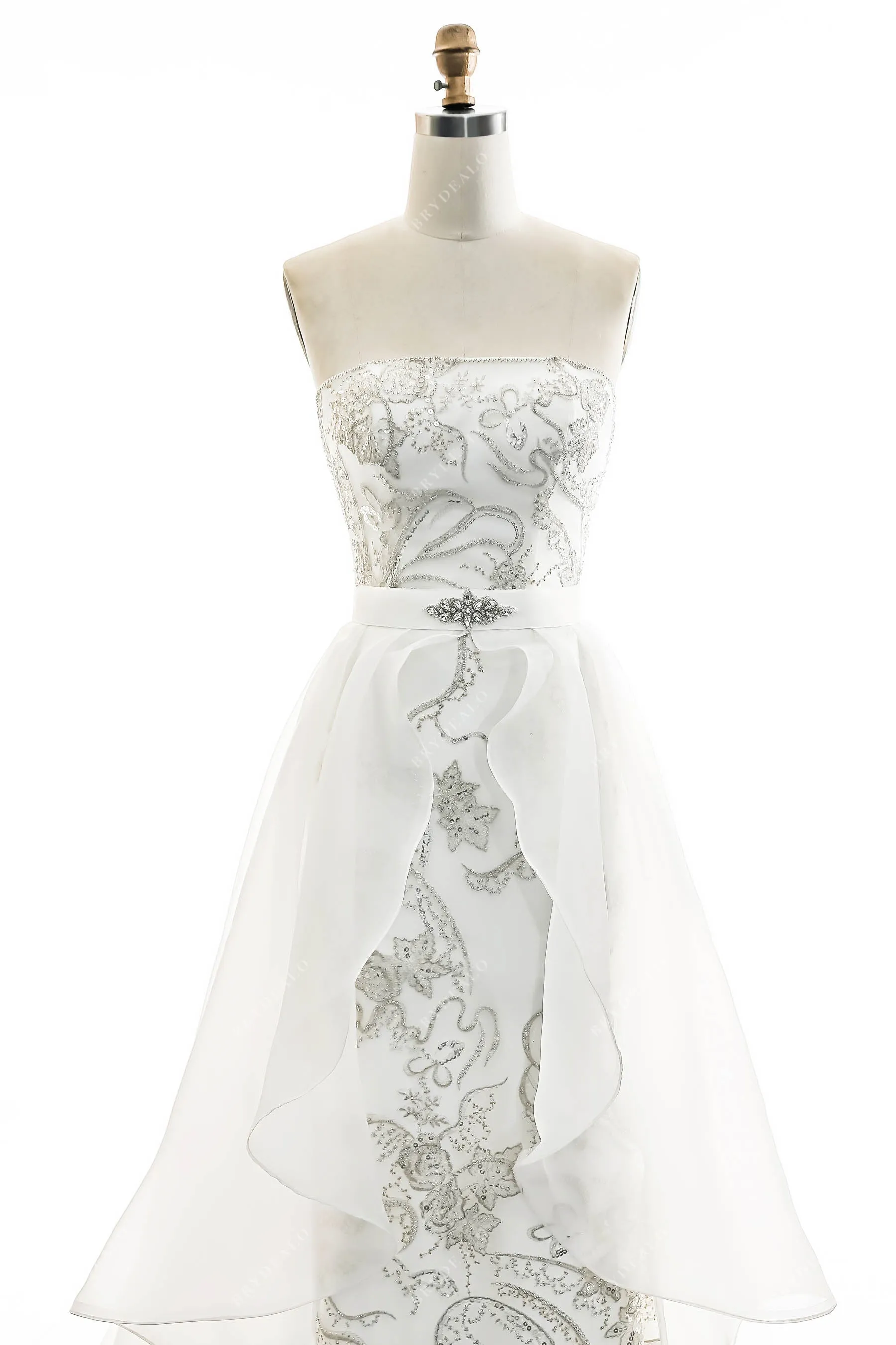 Beaded Lace Detachable Overksirt Wedding Dress