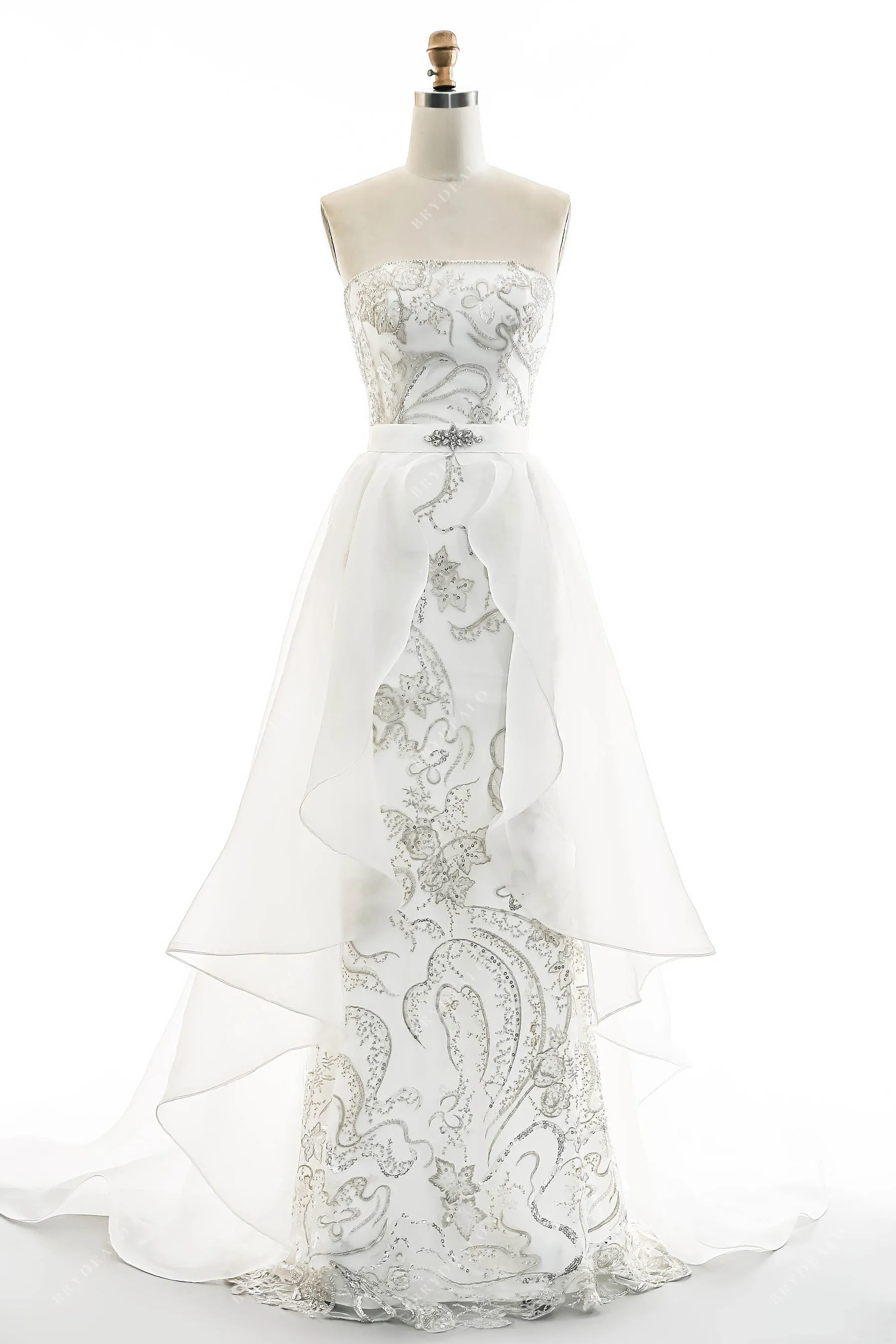 Beaded Lace Detachable Overksirt Wedding Dress