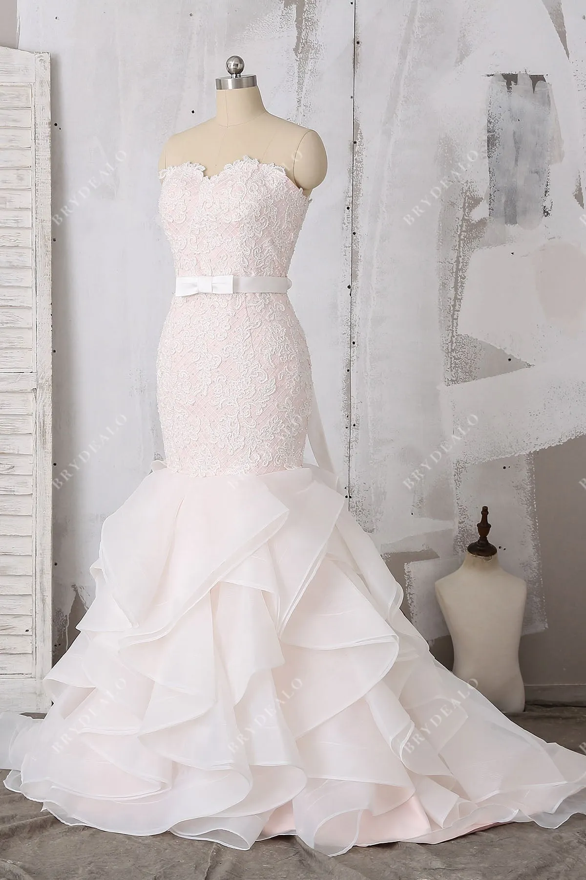 Beaded Lace Ruffled Mermaid Wedding Dress