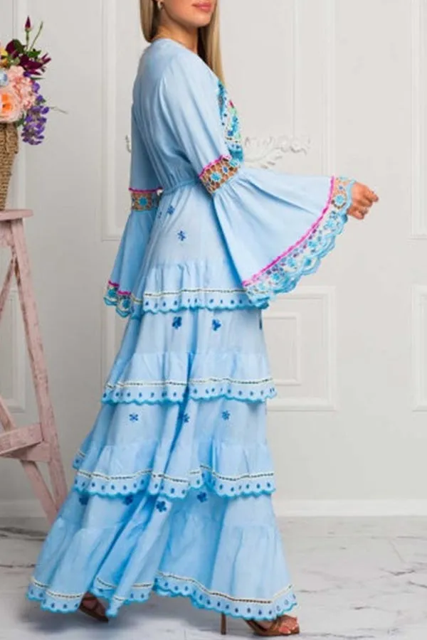 Bell Sleeve Ruffle Bohemian Long Dress