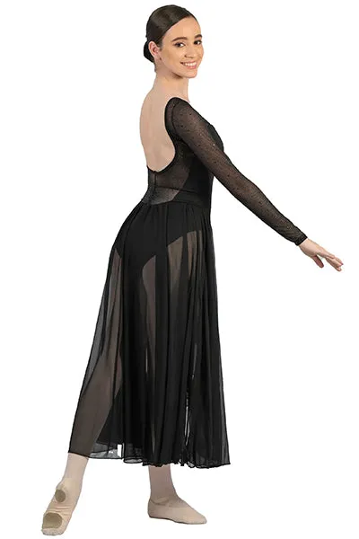 Body Wrappers TW617 Adult Twinkle Open Back Mesh Long Sleeve Dress