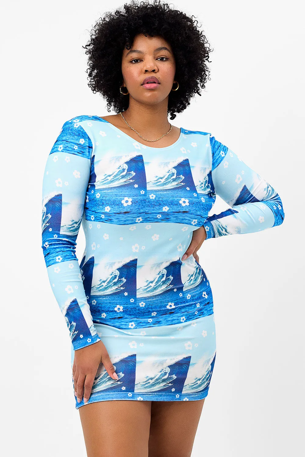 Boz Terry Long Sleeve Dress - Blue Tides