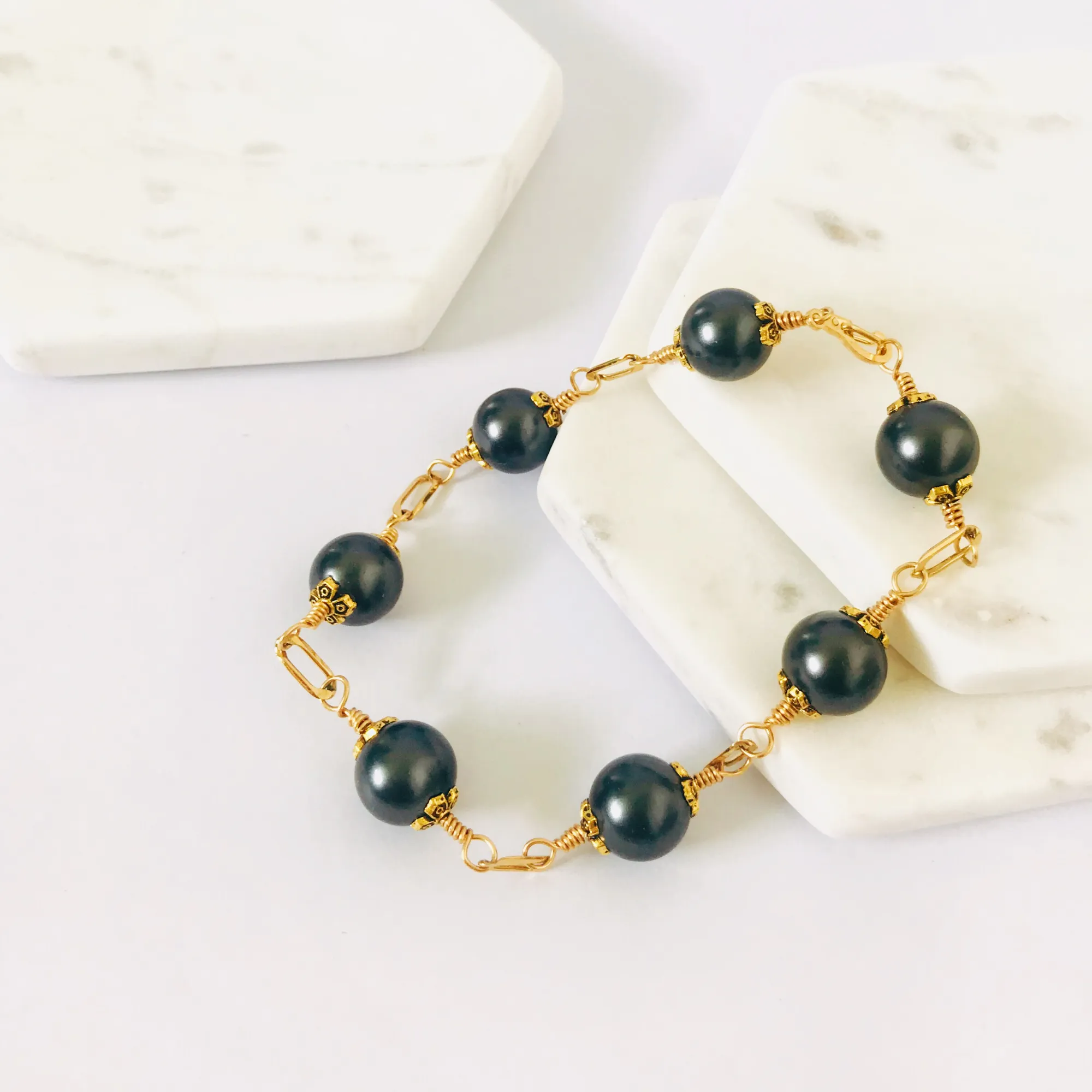 Braelynn Bracelet - 12mm Black Swarovski Pearls