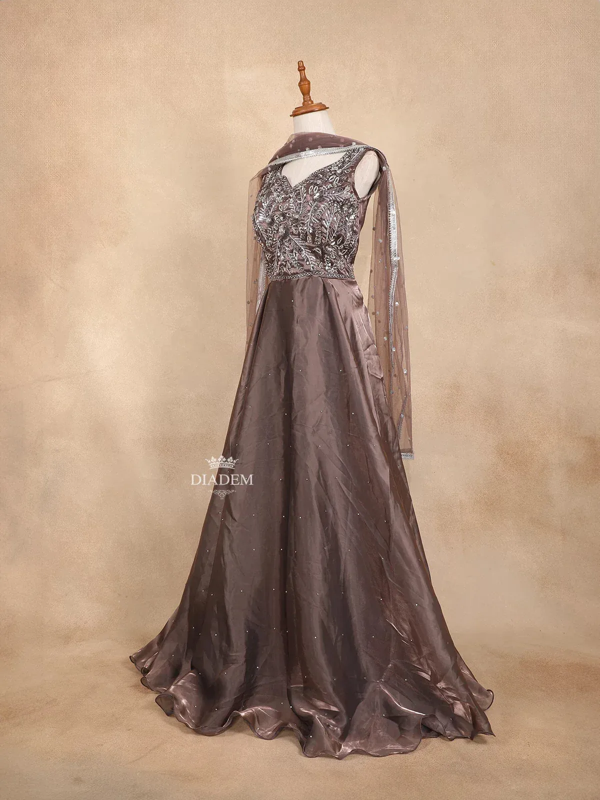 Brown Sequins and Glitters Floral Design Gown