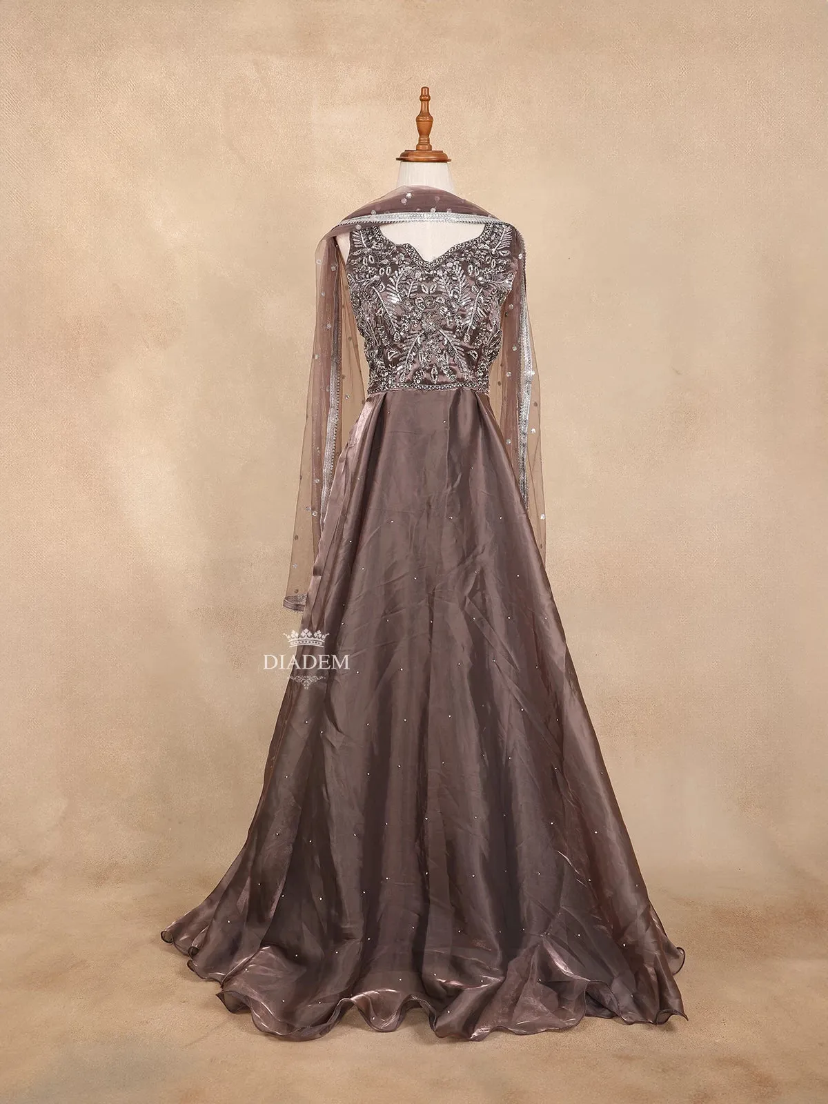 Brown Sequins and Glitters Floral Design Gown