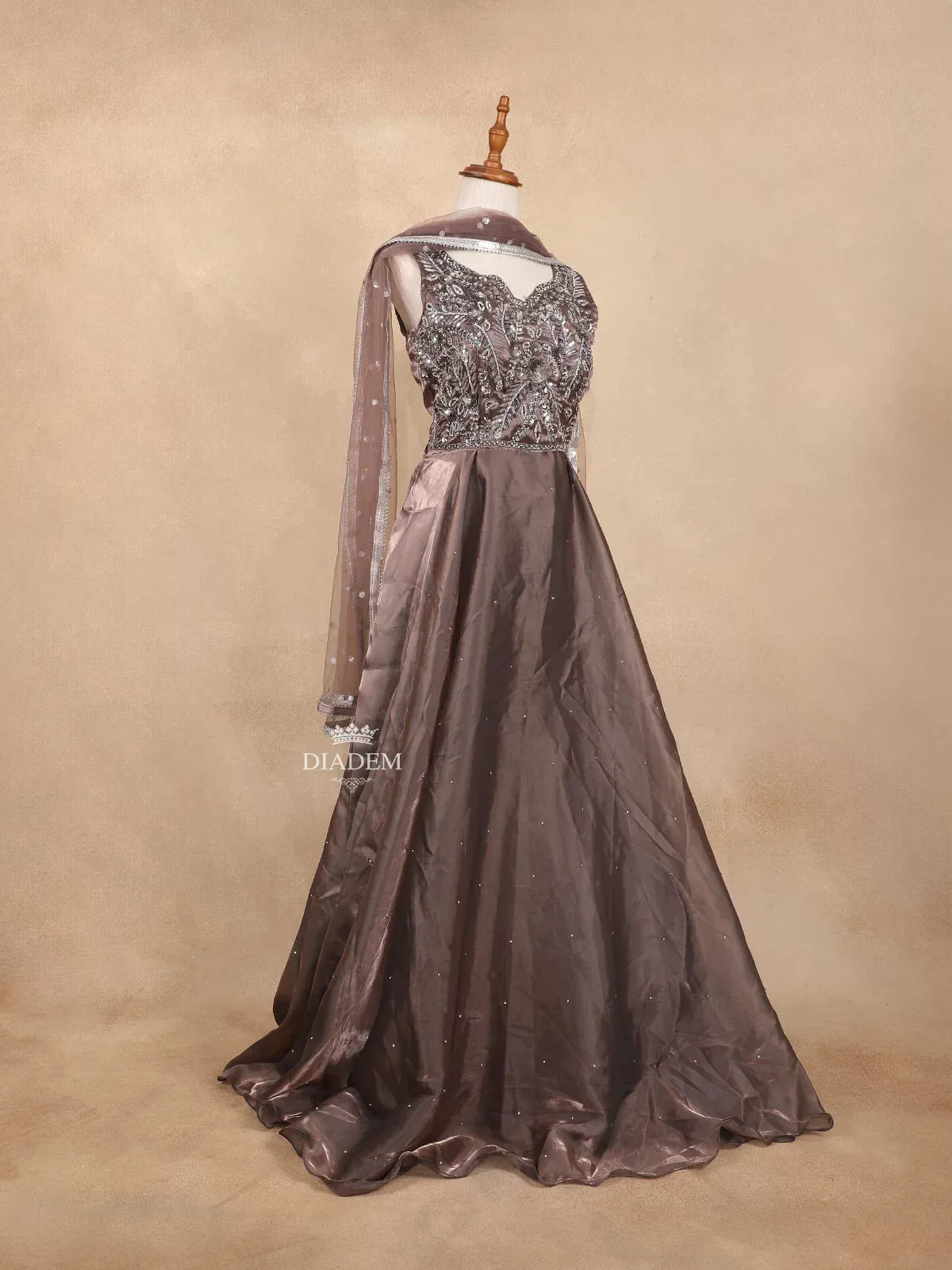 Brown Sequins and Glitters Floral Design Gown