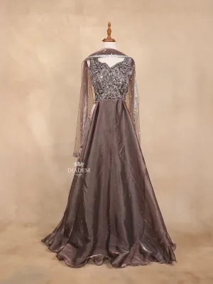 Brown Sequins and Glitters Floral Design Gown