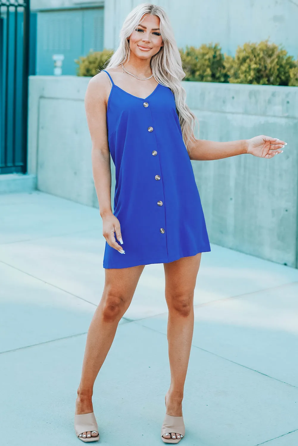 Buttoned Spaghetti Strap Dress