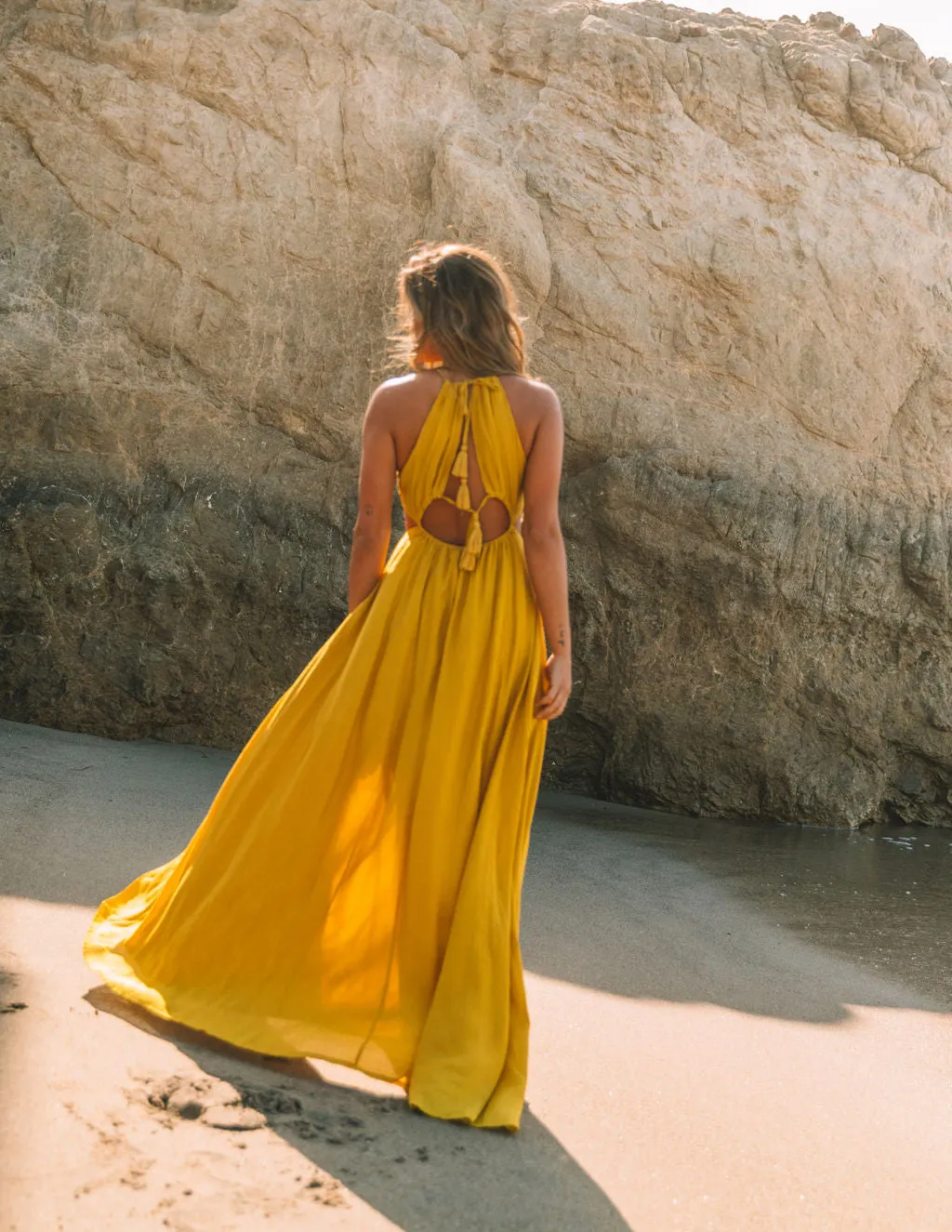 Cailey Cutout Halter Maxi Dress - Moss Yellow