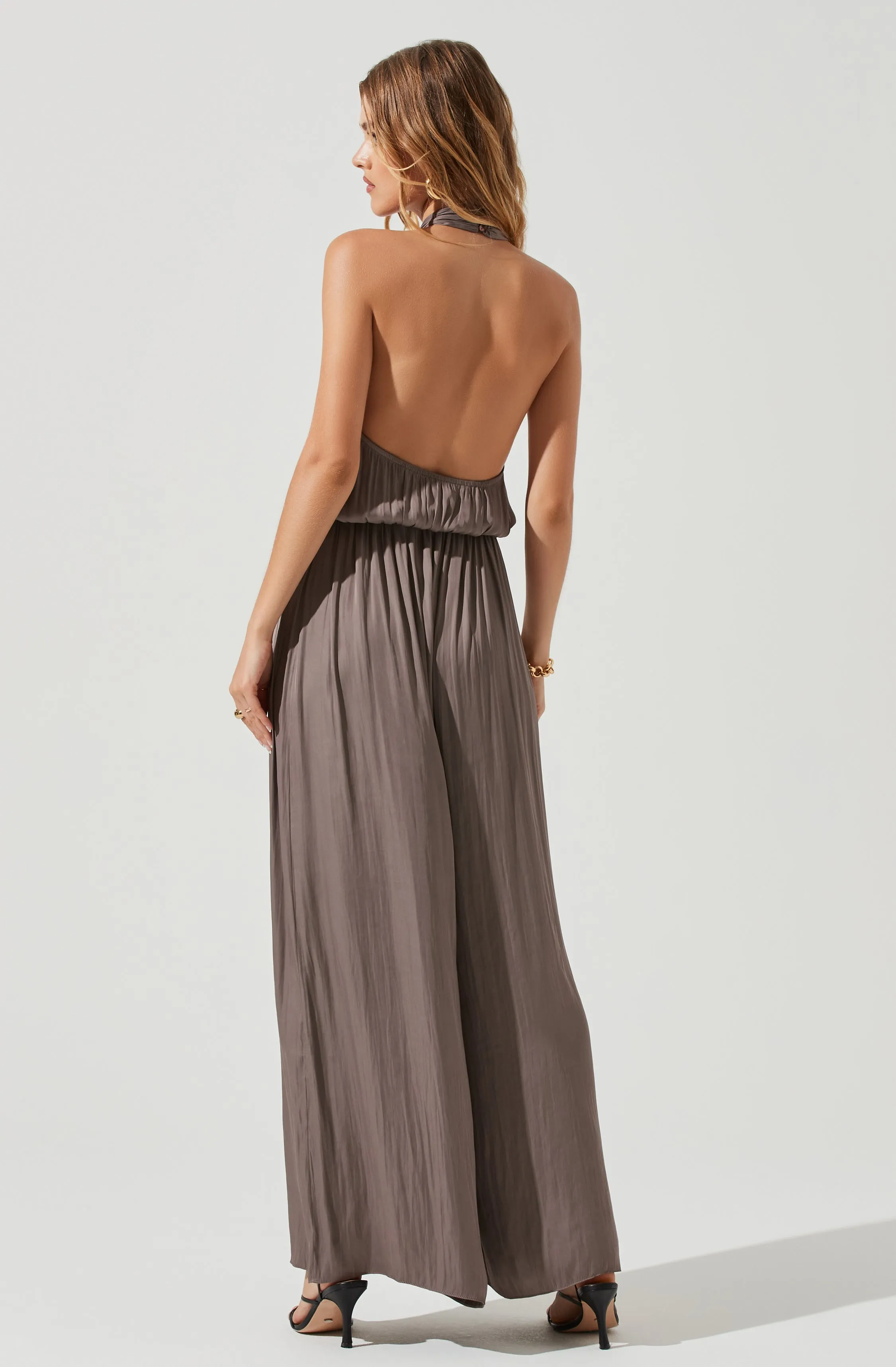 Cheryl Halter Open Back Wide Leg Jumpsuit