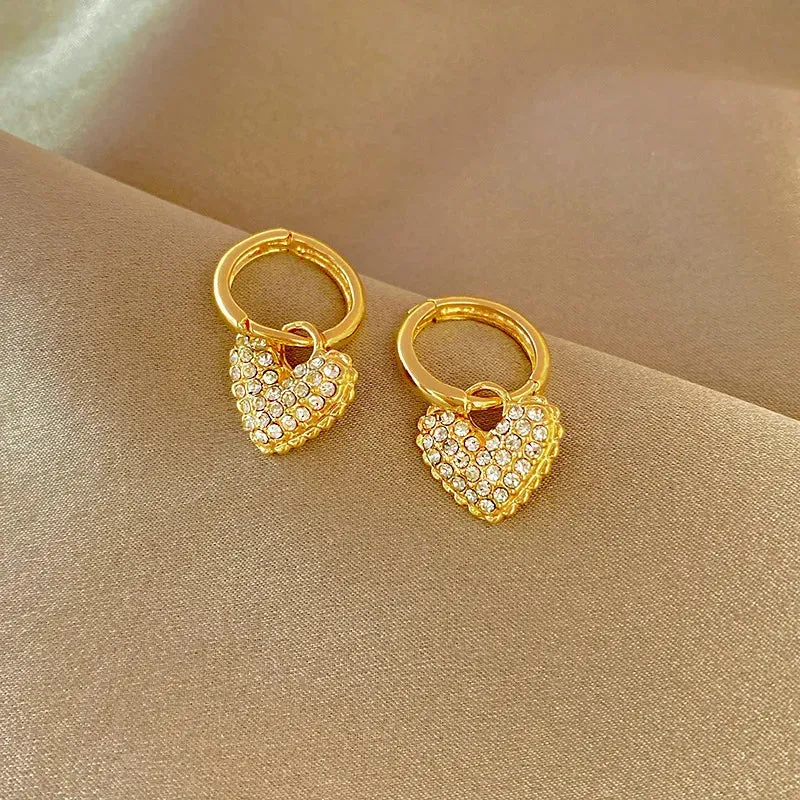 Color New Love Heart Zircon Dotted Inserted Hoop Female Fashion Cute Sweet Romantic Elegant Gold Earring