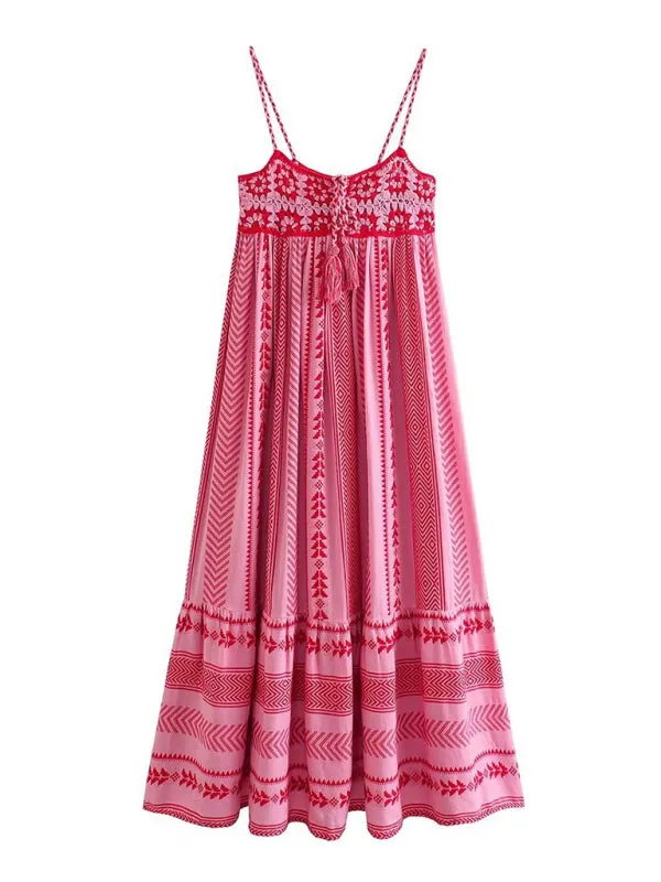 Crochet Patchwork Knitted Ethnic Style Slip Dress