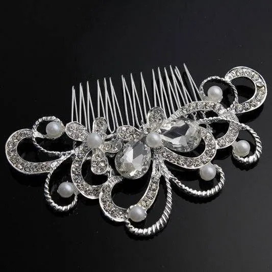 Crystal Butterfly Garden Silver Plated Hair Comb