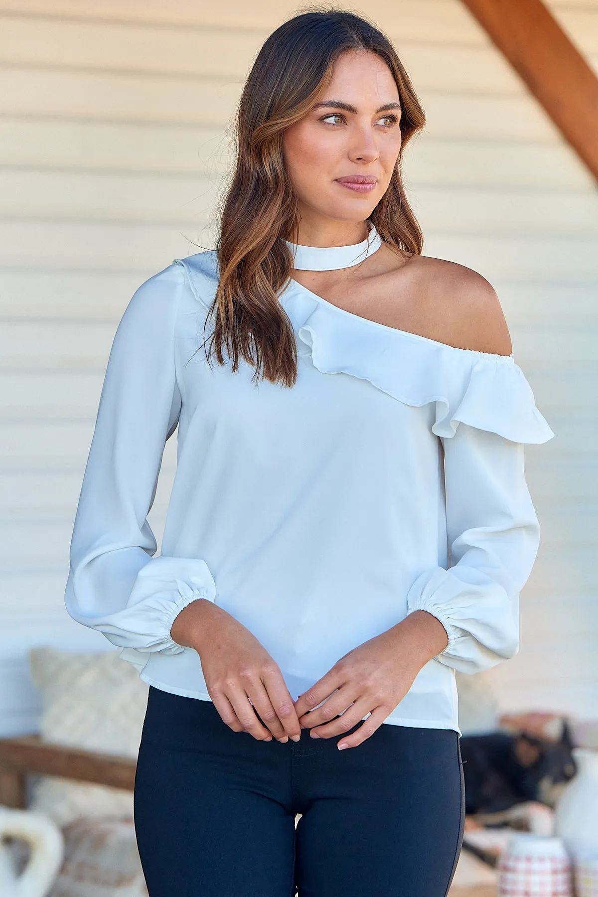 Dakota One Shoulder Frill White Top