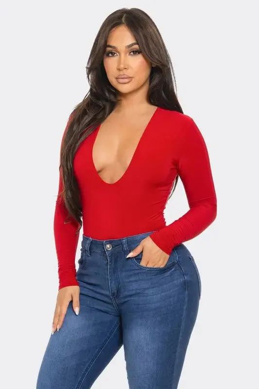 Deep V-Neck Long Sleeve Bodysuit