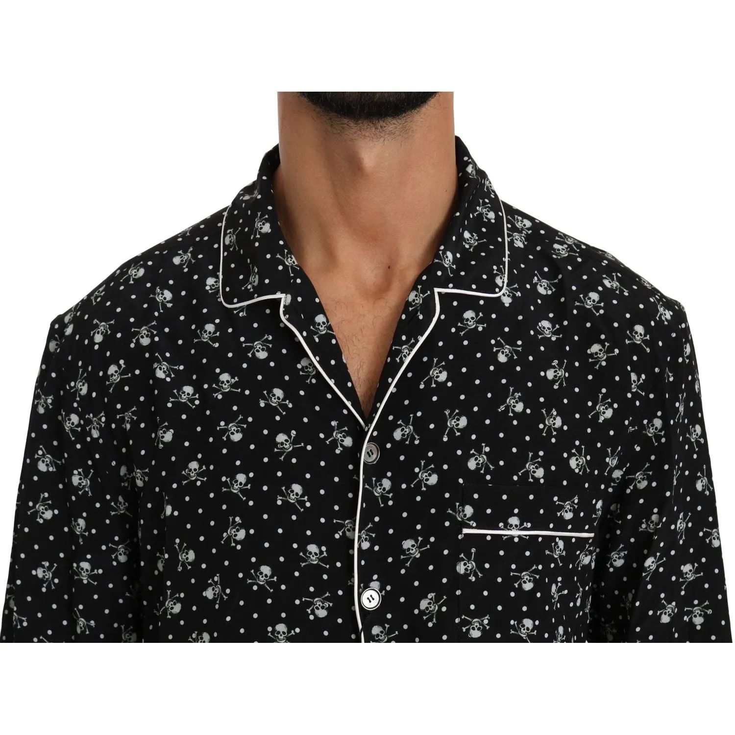 Dolce & Gabbana Elegant Silk Pajama Shirt with Skull Print