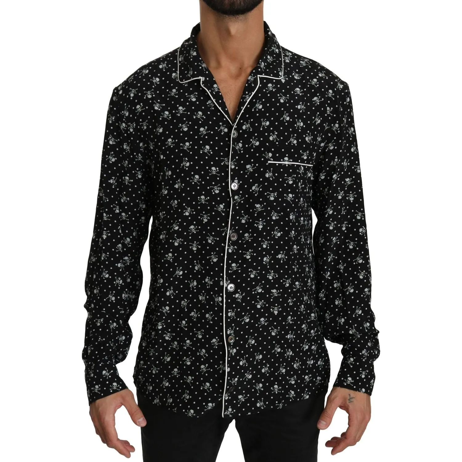 Dolce & Gabbana Elegant Silk Pajama Shirt with Skull Print