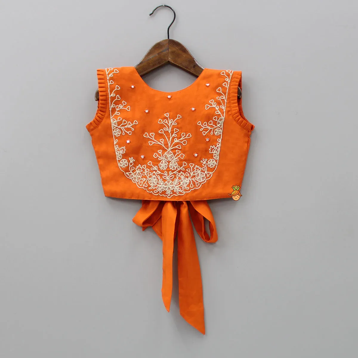 Dual Back Knot Detail Orange Top And Tassels Enhanced Lehenga