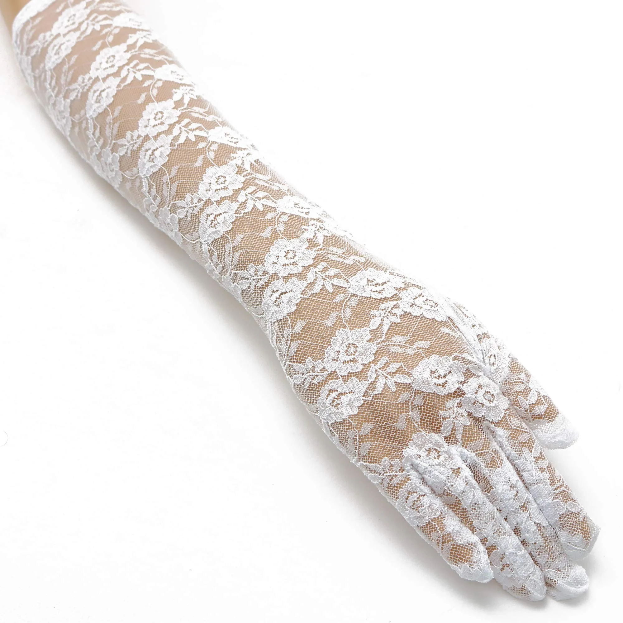 Elegant Lace Elbow Gloves - 1920s Fashion Opera Length Tea Party White Wedding Gloves