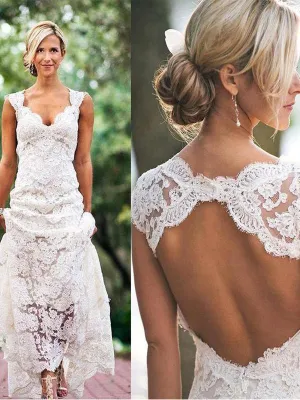 Elegant Sexy Clairvoyant Outfit A-line Full Lace Open Back Sleeveless Wedding Dress. WD0201