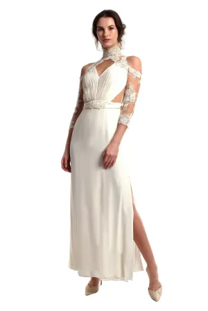 Elizabeth High-Neck Lace Slit Gown