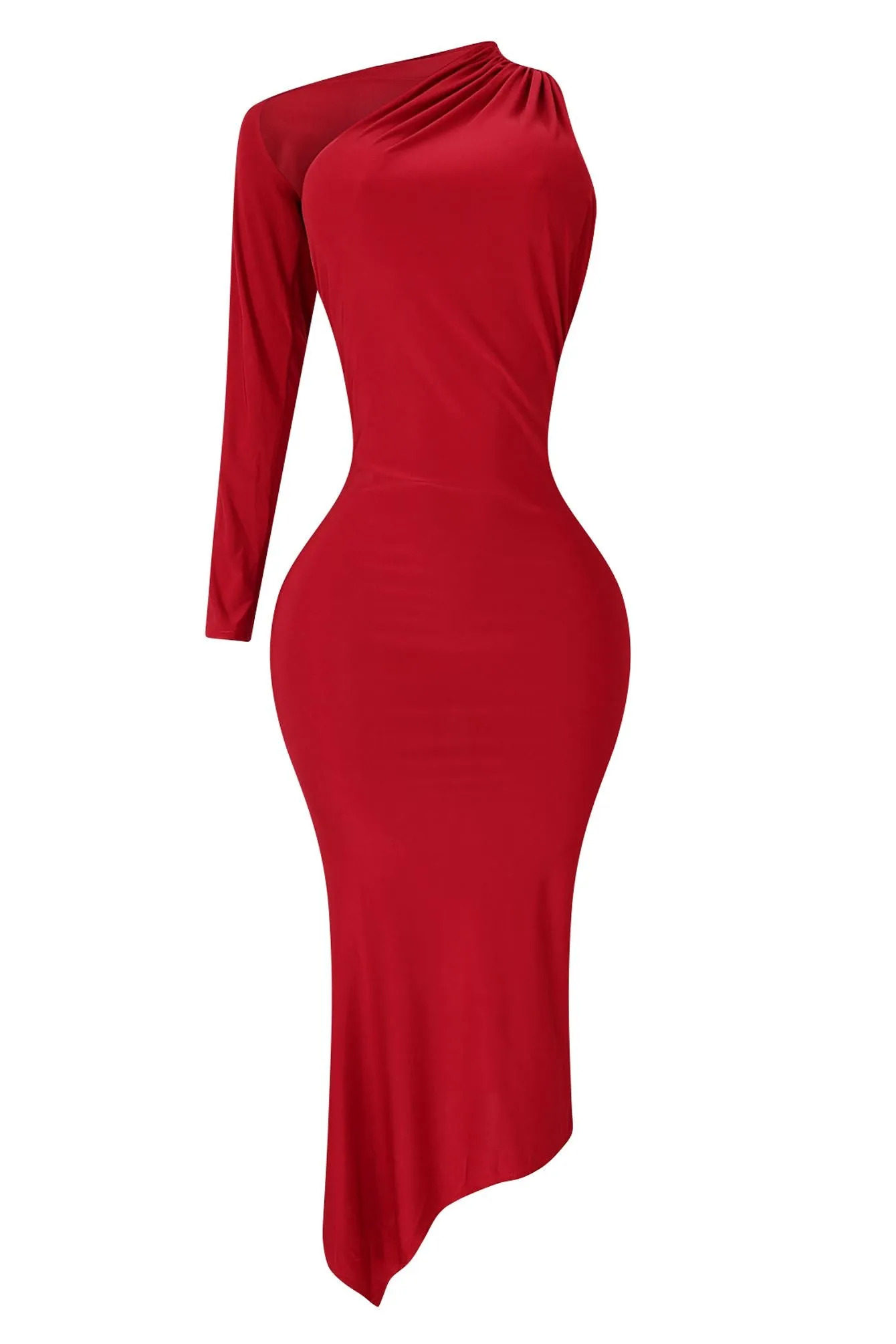 Eva One Shoulder Nylon Midi Dress